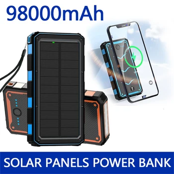 Bank Daya Baru Pengisian Nirkabel Catu Daya seluler 98000mAh dengan Lampu Berkemah Pengisi Daya Ponsel Baterai USB Panel Tenaga Surya / Solar Panel