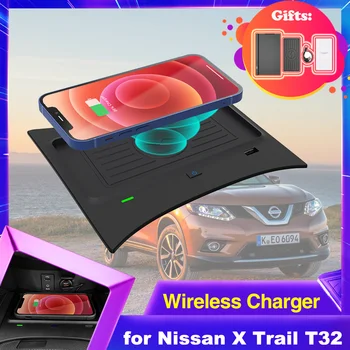 Bantalan Pengisi Daya Nirkabel Mobil untuk Nissan X Trail Rogue T32 ST 2014~2021 Baki Pelat Pengisi Daya Cepat Ponsel 2015 2016 2017 2018 2019 2020