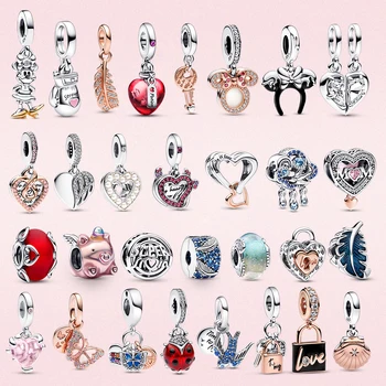 Baru 925 Sterling Silver Charm Heart Bead Mouse Pendant Fit Pandora Gelang Pesona Asli Perhiasan Wanita Hadiah Cinta Ibu