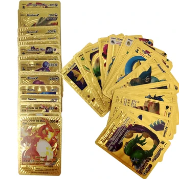 Baru Inggris / Spanyol / Jerman / Prancis / Italia 27-55 Kartu Pokemon V PIKACHU Charizard Emas Hitam Perak Vmax Hadiah Permainan Anak-anak
