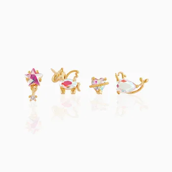 Baru Ins Vintage Indah Whale Unicorn Anting-Anting Berlapis Emas Zirkon Jantung Stud Earrings Set untuk Wanita Wanita Fashion Perhiasan Hadiah