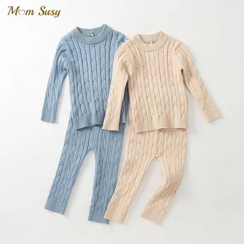 Baru Lahir Bayi Gadis Anak Laki-laki Rajutan Pakaian Set Sweater+Celana 2 Pcs Katun Bayi Balita Pakaian Rajut Pullover Pakaian Set Pakaian 0-2Y