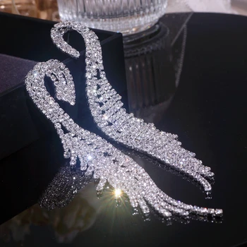 Baru Mengkilap Penuh Berlian Imitasi Panjang Rumbai Anting-Anting untuk Wanita Kebesaran Geometris Drop Menjuntai Anting-Anting Pernyataan Pesta Pernikahan Perhiasan