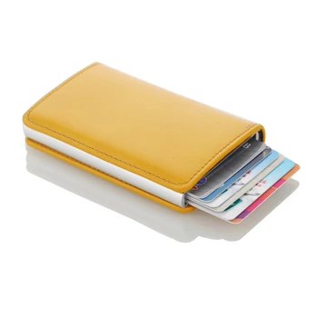 Baru RFID Blocking Vintage Kulit Pemegang Kartu Kredit Pria Aluminium Bisnis ID Card Case Otomatis Pria Logam Pemegang Kartu Dompet