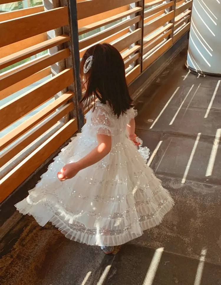 Baru Musim Panas Gadis Gaun Panjang Bayi Anak-anak Ruffles Lapisan Pernikahan Putri Gaun Pesta Vestidos Kostum Anak Pakaian - 1