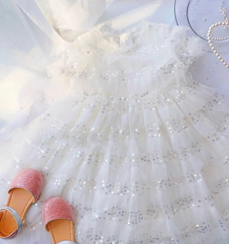 Baru Musim Panas Gadis Gaun Panjang Bayi Anak-anak Ruffles Lapisan Pernikahan Putri Gaun Pesta Vestidos Kostum Anak Pakaian - 4