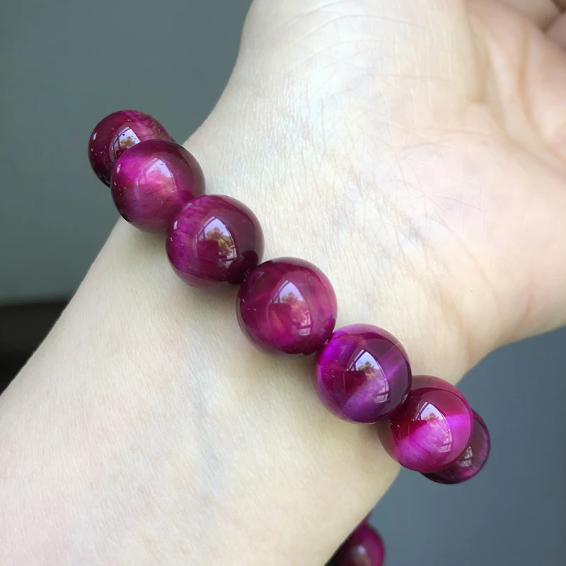 Batu Alam Fuchsia Tiger Eye Beads Bulat Longgar Spacer Beads untuk Membuat Perhiasan DIY Gelang Kalung 15 