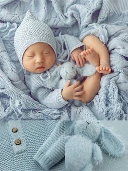 Bayi Baru Lahir Fotografi Alat Peraga Lucu Merajut Pakaian Topi Bungkus Rumbai Selimut Latar Belakang Fotografi Studio Shooting Foto