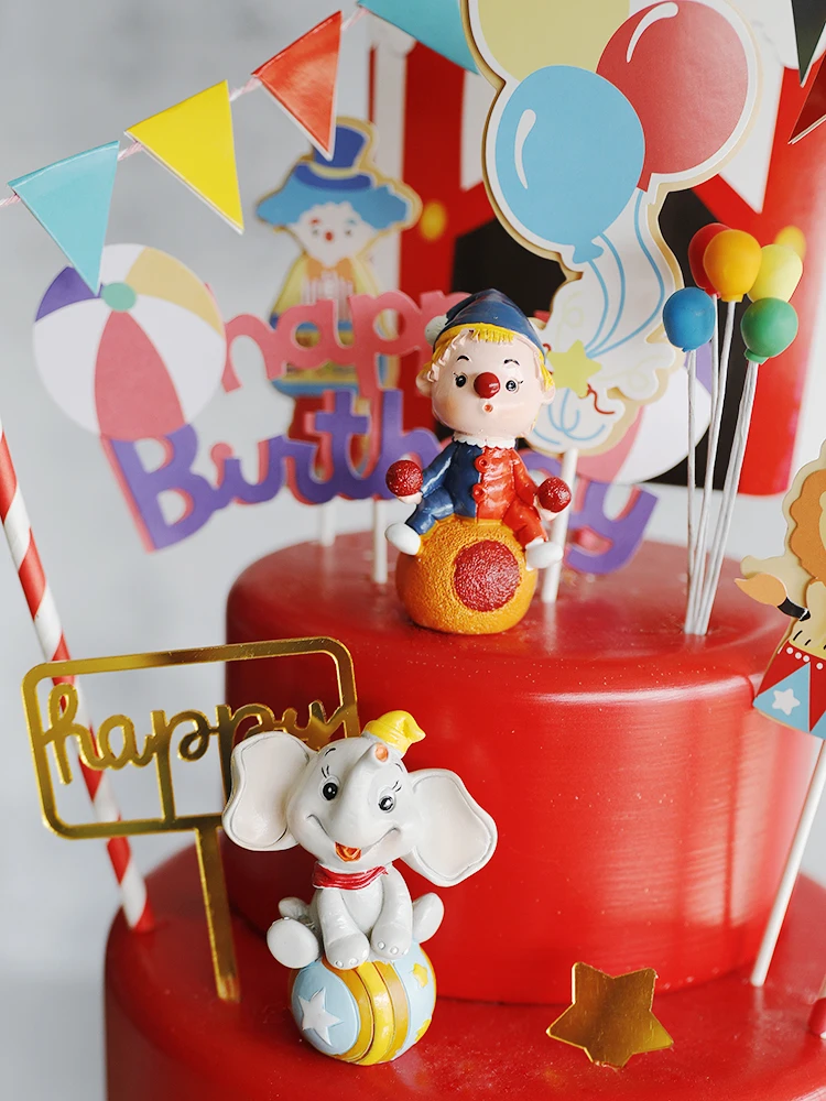 Bayi Anak-anak Selamat Ulang Tahun Puncak Kue Kostum Sirkus Badut Gajah Pesta Makanan Penutup Kartu Boneka Dekorasi Kue Ulang Tahun - 3