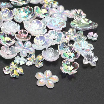 Berbagai Gaya Bunga Mengkilap Gradien Warna Transparan Manik-manik Akrilik Bunga Cap Spacer Beads untuk Membuat Perhiasan DIY Aksesoris