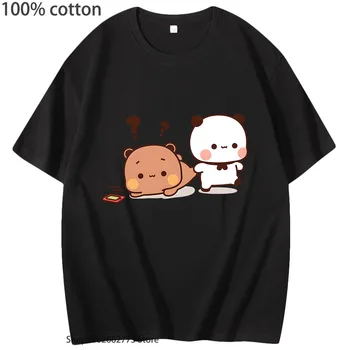 Beruang Panda Kaos Grafis Kartun Bubu dan Dudu Pakaian Anak Perempuan Kaus Cetak Kawaii Kaus Katun 100% Musim Panas Wanita / Pria Kasual Y2k