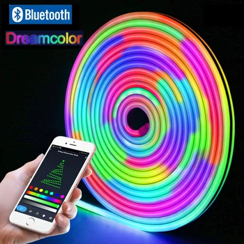 Bluetooth RGBIC Mengejar Lampu Strip Led Neon 12V Pintar 2M 5M 10M 96led / M Pita Fleksibel RGB Tahan Air Pita Led Sinkronisasi Musik