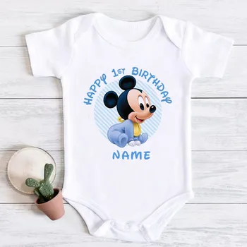 Bodysuit Nama Bayi Kustom Rompers Bayi Ulang Tahun Pertama Jumpsuit Mickey Mouse Anak Laki-laki Baru Lahir Pakaian Pakaian Bayi Laki-laki Hadiah