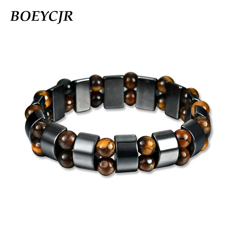 BOEYCJR Tiger Eyes Stone Beads Magnet Bangles & Bracelet Perhiasan Fashion Gelang Energi Batu Alam untuk Wanita atau Pria  - 0