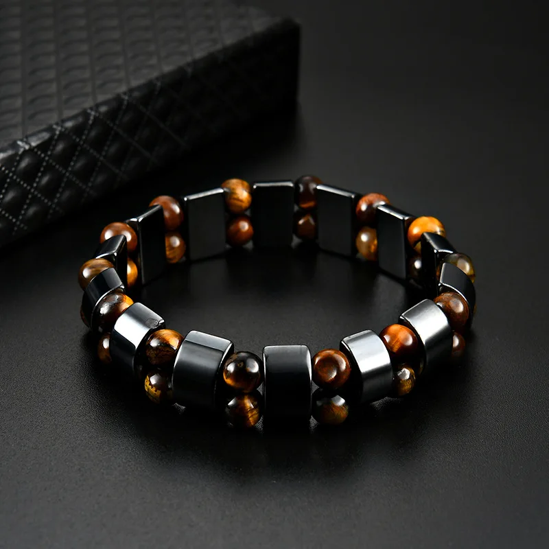 BOEYCJR Tiger Eyes Stone Beads Magnet Bangles & Bracelet Perhiasan Fashion Gelang Energi Batu Alam untuk Wanita atau Pria  - 4