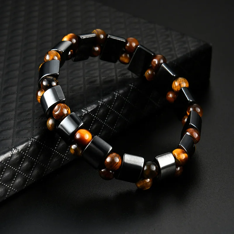 BOEYCJR Tiger Eyes Stone Beads Magnet Bangles & Bracelet Perhiasan Fashion Gelang Energi Batu Alam untuk Wanita atau Pria  - 5