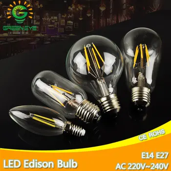 Bohlam Edison LED E27 Lampu LED E14 220V Lampu Filamen Antik Retro Antik Bohlam Kaca 4w 6w 8w 12w Lamparas Lilin Bombillas