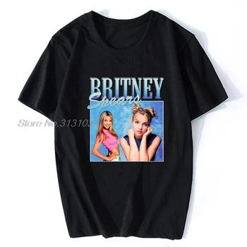 Britney Spears Kaus Hitam Pria Foto Cantik Kaus Kasual Katun Hipster Kaus Atasan Lengan Pendek Harajuku Pria