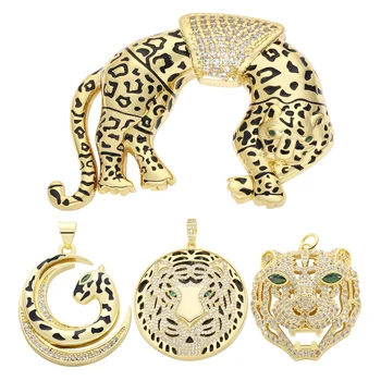 Buatan Tangan Hewan Panther Tiger Charms Pendant Vintage 18k Pesona Macan Tutul Berlapis Emas untuk Pembuatan Perhiasan Aksesori Kalung Diy