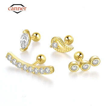 CANNER Anting Pejantan Perak Murni 925 Asli untuk Wanita Anting Tindik Zirkon Kristal Anting Anting Warna Emas Perhiasan Pendientes
