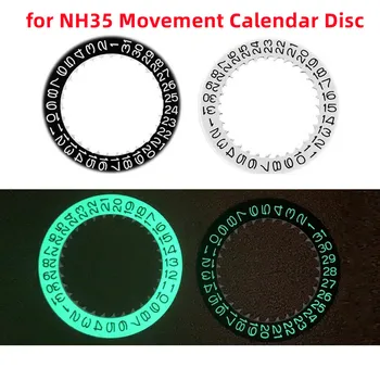 Cakram Kalender Arloji Bercahaya Hijau Cakram Roda Tanggal Hitam/Putih Bagian Modifikasi Arloji, Hanya untuk Aksesori Gerakan NH35