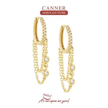 Canner Anting-Anting Perak Murni 925 untuk Wanita Liontin Berlian Pendientes Anting-Anting Rantai Lingkaran Zirkon Perhiasan Perak/Emas Korea