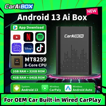 CarAiBOX Kotak Ai CarPlay Android 13.0 Untuk Google Play Netflix YouTube Disney plus MediaTek 8259 Chip 8 Inti CarPlay Android otomatis
