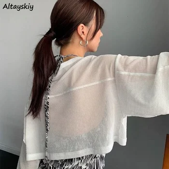 Cardigan Wanita Sweter Berpotongan Sejuk All-Match Solid Longgar Sun Shading Atasan Santai Streetwear Musim Panas Atasan Wanita Rompi Korea Fashion Style