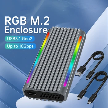 Casing SSD M2 NVMe RGB Paduan Aluminium Casing SSD M. 2 RGB 10Gbps USB Tipe-C 3.2 Gen2 untuk Adaptor Kotak Seluler M2 NVME NGFF 9210B