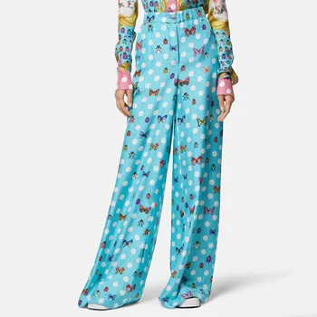 Celana Wanita Baru Awal Musim Gugur 2023 Y2K Fashion Polka Dot Motif Kupu-kupu Temperamen Kasual Sederhana Celana Seratus Lurus
