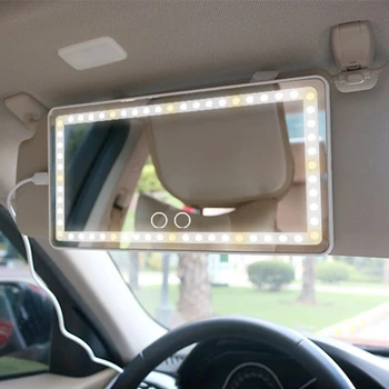 Cermin Interior Mobil Universal Sakelar Layar Sentuh LED Cermin Rias Isi Ulang Pelindung Matahari Cermin Rias HD Jernih Tinggi 260x135mm