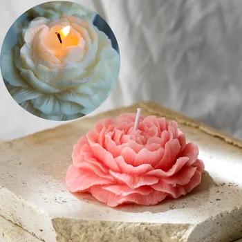 Cetakan Lilin Silikon Peony Besar 3D Cetakan Bunga Resin Sabun Gipsum Aromaterapi Hadiah Ulang Tahun Souvenir Pernikahan Dekorasi Rumah