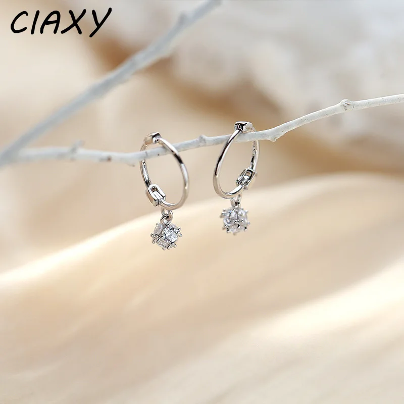 CIAXY Anting-Anting Kubus Zirkon Bertatahkan Warna Perak untuk Wanita Anting-Anting Lingkaran Kecil Mini 2021 Perhiasan Mewah Sederhana - 0