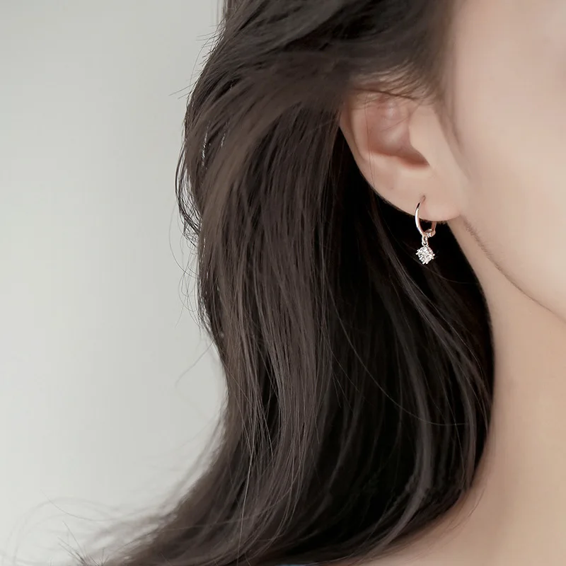 CIAXY Anting-Anting Kubus Zirkon Bertatahkan Warna Perak untuk Wanita Anting-Anting Lingkaran Kecil Mini 2021 Perhiasan Mewah Sederhana - 1