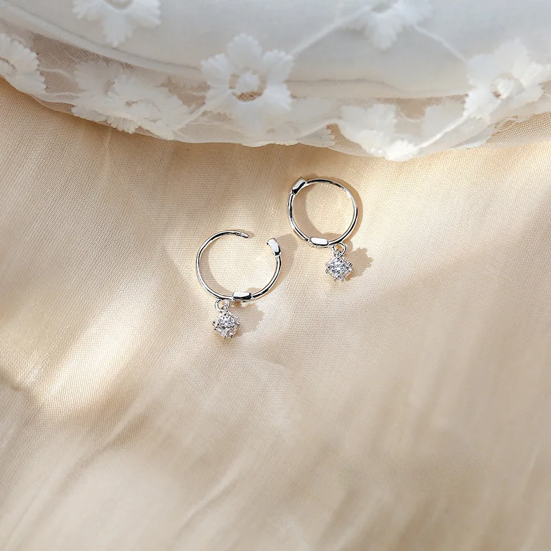 CIAXY Anting-Anting Kubus Zirkon Bertatahkan Warna Perak untuk Wanita Anting-Anting Lingkaran Kecil Mini 2021 Perhiasan Mewah Sederhana - 3