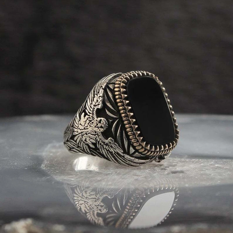 Cincin Batu Zirkon Hitam Besar Punk Antik untuk Pria Wanita Perhiasan Sepeda Pesta Punk Hewan Kalajengking Gurita Gotik Perhiasan Turki - 2