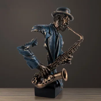 Dekorasi Rumah Musik Modern Saksofon Patung Dada Figur Abstrak Figur Musisi Seni Resin Dekorasi Ruang Tamu Hadiah Tahun Baru