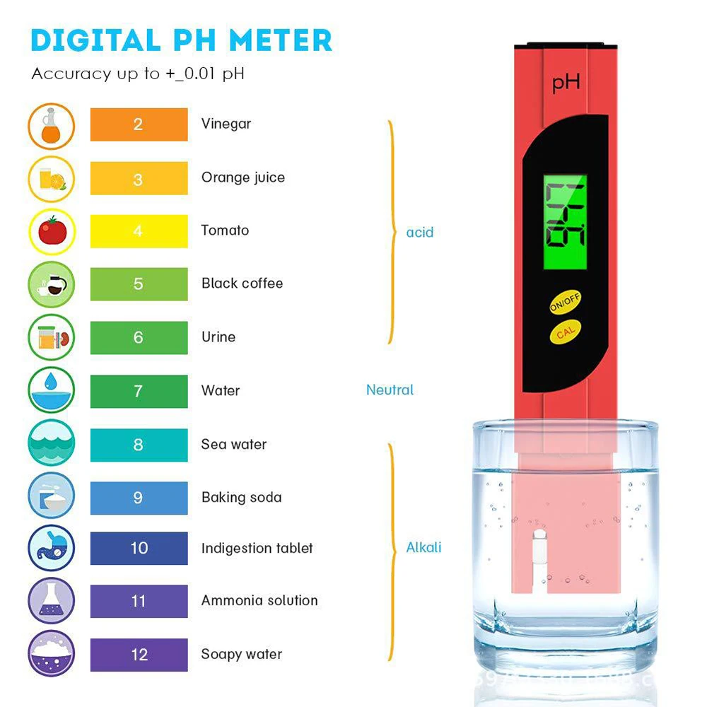Digital LCD PH Meter Pena Tester Akurasi 0.1 Aquarium Kolam Air Anggur Kalibrasi Otomatis Kualitas Air Alat Uji Kemurnian - 4