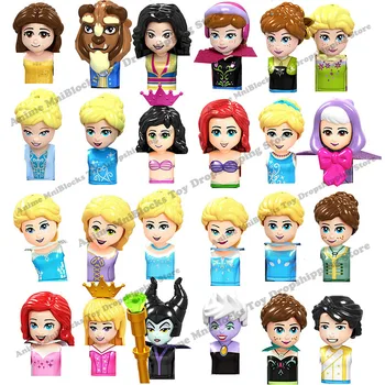Disney Princess Belle Beast Cinderalla Anna Elsa Putri Duyung Jahat Mainan Aksi Mini Figur Blok Bangunan Mainan Perakitan Hadiah