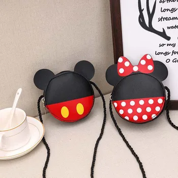 Disney Round Mickey Mouse Tas Bahu PU Anak-anak Tas Kurir Lucu Dompet Koin Kunci Anak-anak Tas Selempang Mini Putri