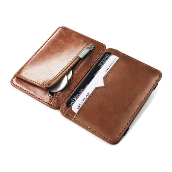 Dompet Ajaib Kulit Kecil Pria Modis dengan Saku Koin Dompet Mini Pria Tas Uang Klip Tempat Kartu Kredit untuk Dompet Uang Tunai