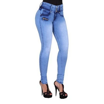 Donsignet Jeans Wanita Musim Gugur Baru Pinggang Tinggi Putih Lipit Kancing Ritsleting Celana Pensil Celana untuk Wanita