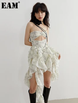 [EAM] Gaun Lepas Tali Seksi Tanpa Punggung Ruffle Tidak Beraturan Gambar Wanita Mode Baru Pasang Musim Semi Musim Panas 2023 1DF6147