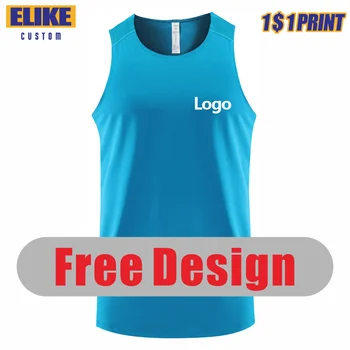 ELIKE Rompi Olahraga Cepat Kering Cetak Logo Kustom Merek Tim Pribadi Kaus Tanpa Lengan Bordir Atasan Pria dan Wanita Musim Panas 6 Warna