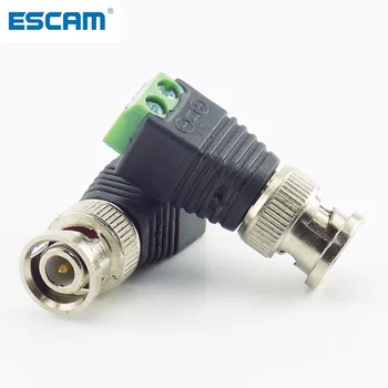 ESCAM 2x Coax CAT5 BNC Male Connector Plug Adaptor DC Konektor Balun untuk Aksesori Pengawasan Sistem Keamanan Kamera CCTV