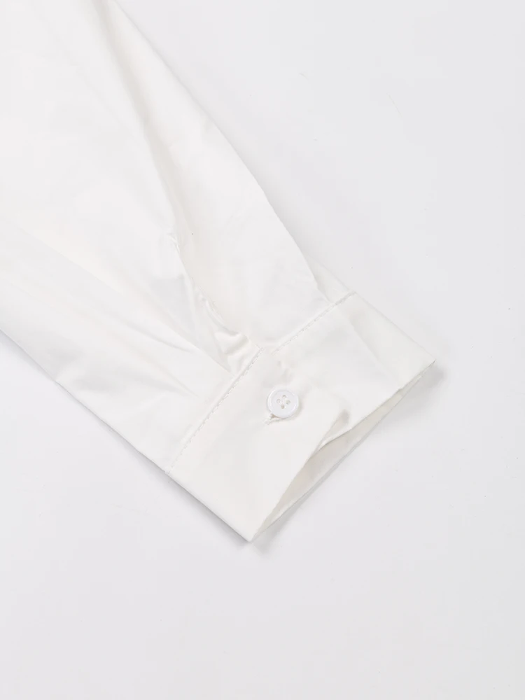[EAM] Gaun Kemeja Ukuran Besar Panjang Jaring Blok Warna Putih Wanita Kerah Baru Mode Longgar Lengan Panjang Musim Semi Musim Gugur 2023 1DF574101 - 5