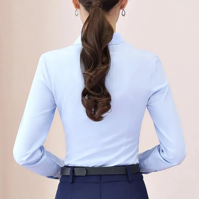 Elegan Wanita Kemeja Pakaian Musim Semi Baru Bisnis OL Lengan Panjang Slim Formal Chiffon Blus Kantor Wanita Atasan Kerja - 2