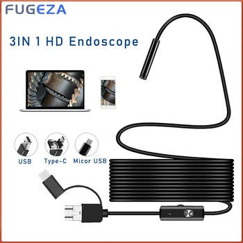 FUGEZA USB Video Industria Endoskop Borescope Tipe C untuk OTG Android Windows PC Kamera Ular Inspeksi 5mm 7mm Tahan Air