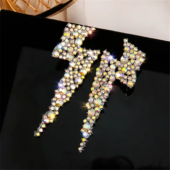 FYUAN Anting-Anting Drop Berlian Imitasi Petir Warna Perak untuk Wanita Anting-Anting Menjuntai Geometris Hadiah Perhiasan Pernyataan