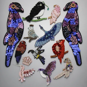Fashion Buatan Tangan Burung Berlian Imitasi Beaded Patch untuk Pakaian Menjahit Payet Patch Bordiran Bordir Burung Parches Bordados para